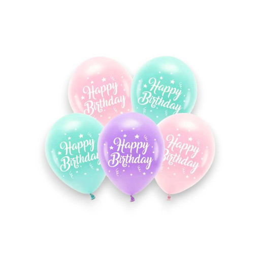 Picture of LATEX BALLOONS HAPPY BIRTHDAY PINK LAVENDER MINT 12 INCH 5PK